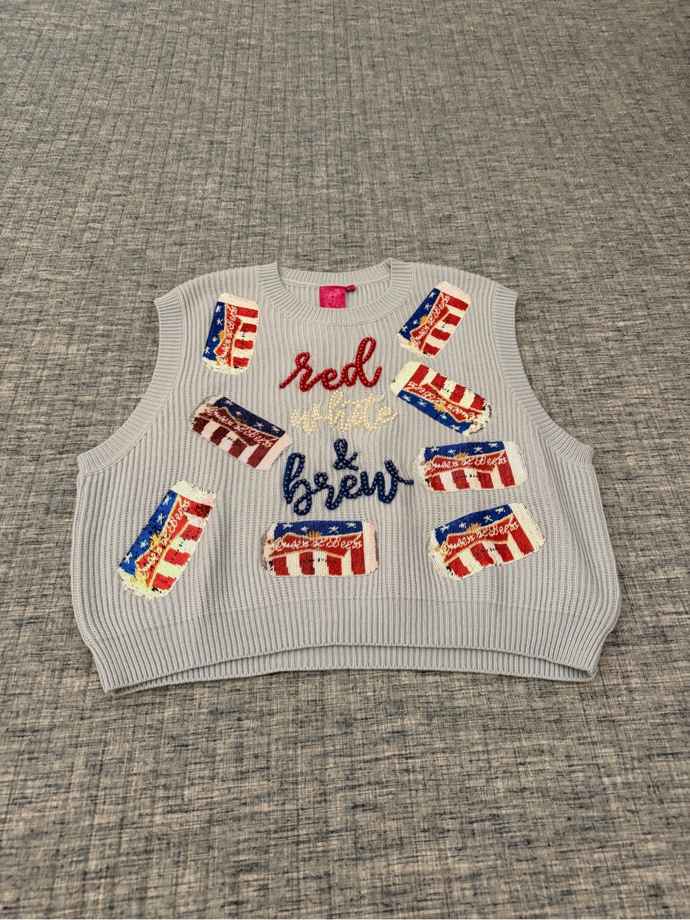 QUEEN OF SPARKLES Light Blue Sequin Embellished Knit Vest